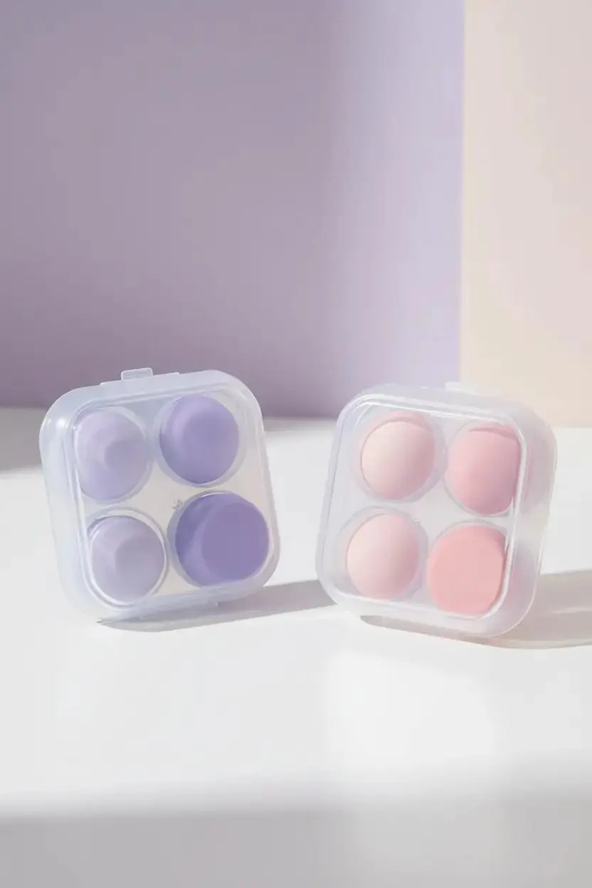 MINISO Lisanslı Saklama Kutulu 4'lü Makyaj Süngeri Seti Hijyenik Fondöten Ve Kapatıcı Süngeri