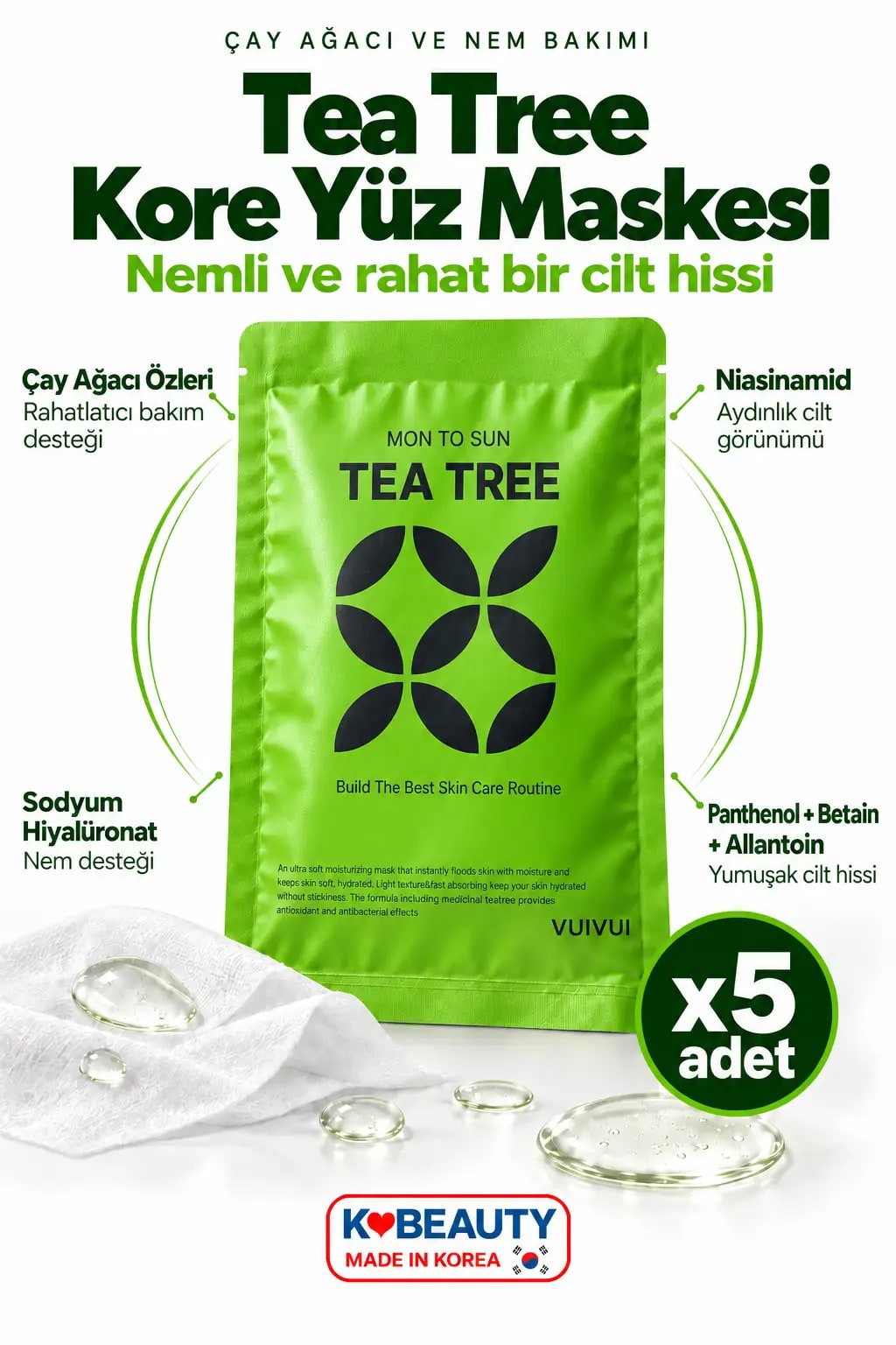 byeolee Çay Ağacı Kore Yüz Maskesi | Akne Karşıtı
