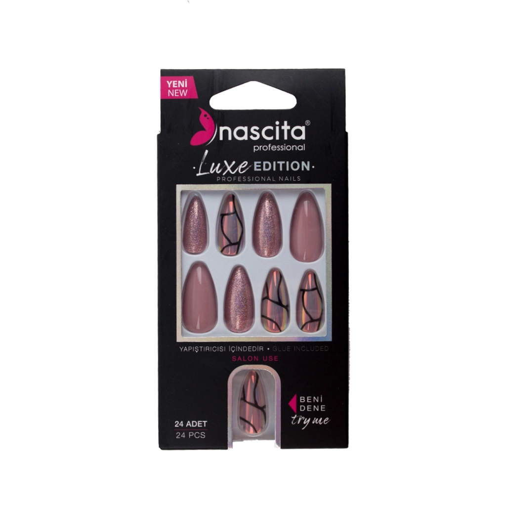 Nascita Luxe Edition Badem Pembe Siyah Takma Tırnak S282 24'lü