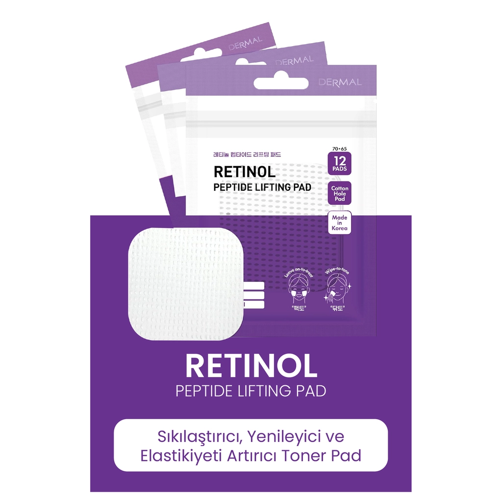 Dermal Retinol Peptide Lifting Pad Elastikiyeti Artırıcı Tonik Yüz Temizleme Pedi 12 Adet