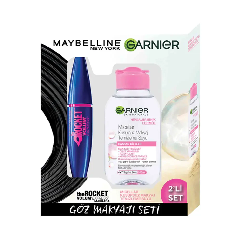 Maybelline New York Rocket Volume Maskara + Garnier Micellar Makyaj Temizleme Suyu 100 Ml Kofre