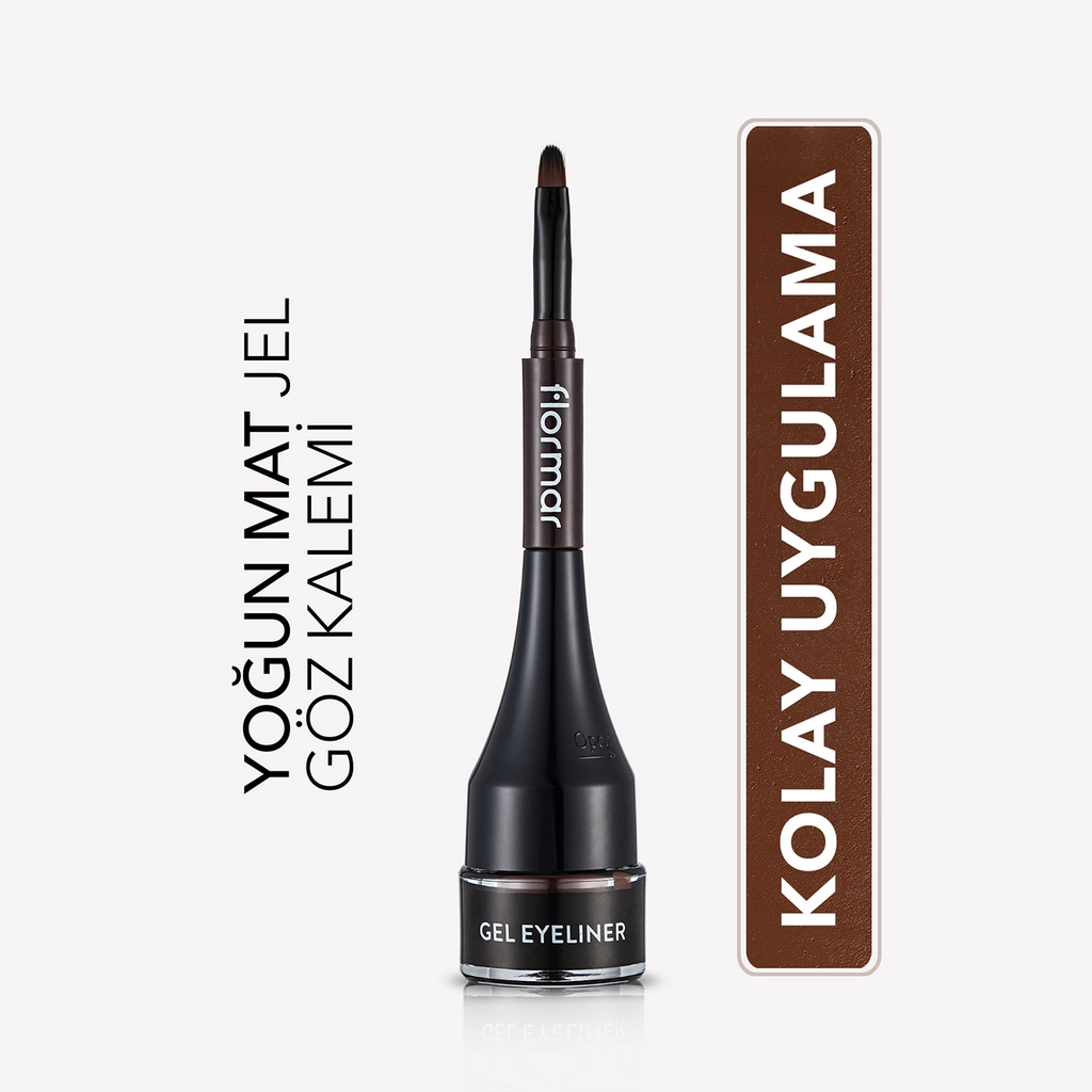 Flormar Yoğun Pigmentli Mat Bitişli Kendinden Fırçalı Jel Eyeliner 003 Brown