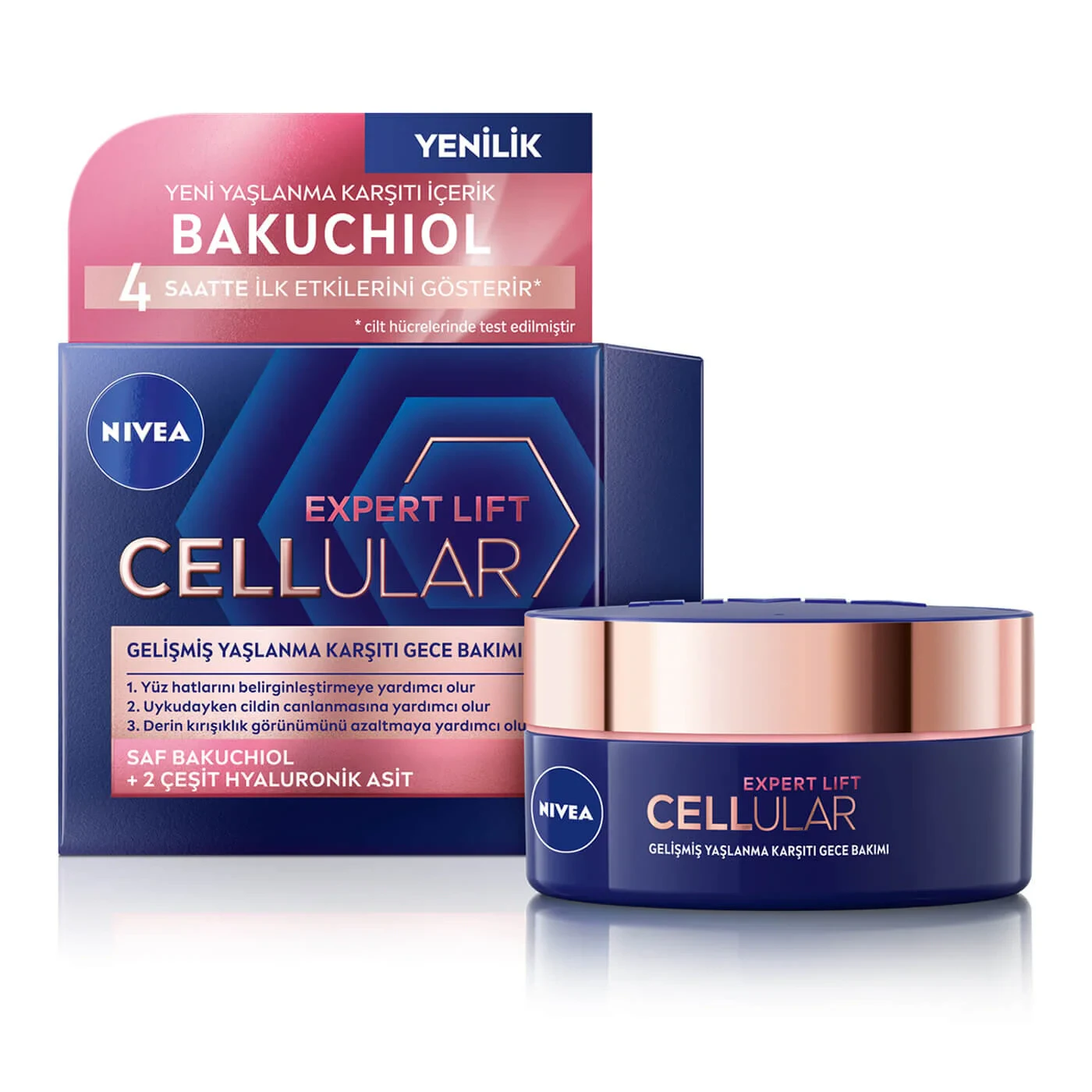 Nivea Cellular Expert Lift Doğal Retinol Alternatifi Saf Bakuchiol ve Hyaluronik Asit içeren Gece Kremi 50ml