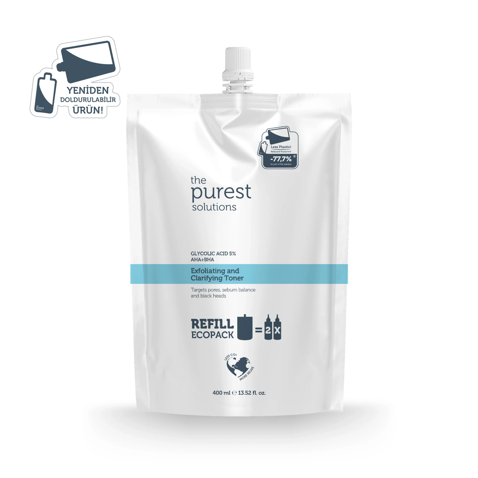 The Purest Solutions Glikolik Asit Tonik Ekolojik Yedek Paket: Canlandırıcı ve Gözenek Sıkılaştırıcı 400 Ml