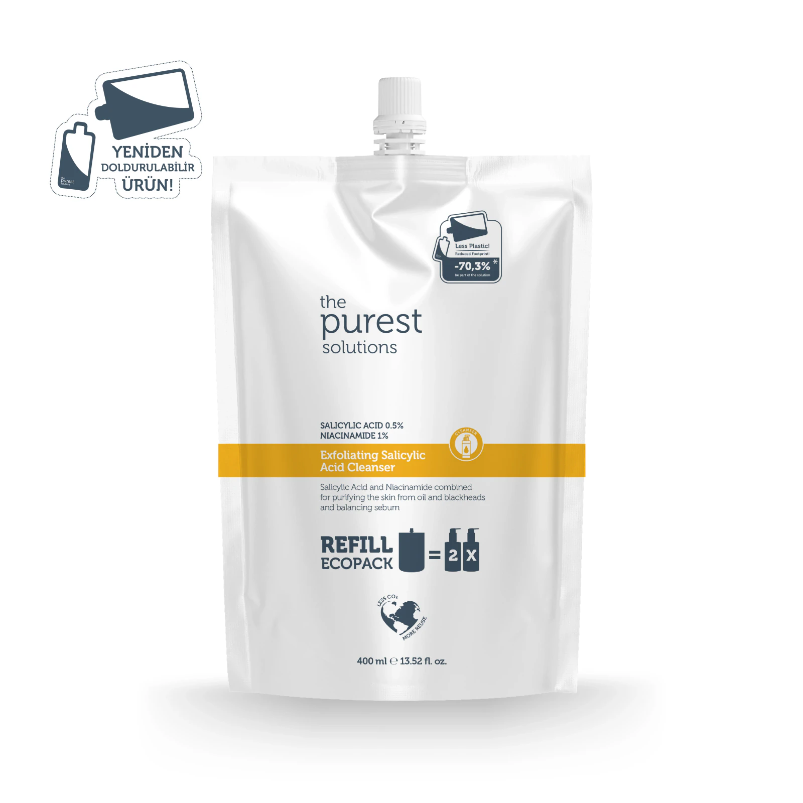 The Purest Solutions Salisilik Asit Arındırıcı Temizleme Jeli Ekolojik Yedek Paket: Yağlı & Karma Ciltler İçin Sivilce ve Siyah Nokta Karşıtı 400 Ml