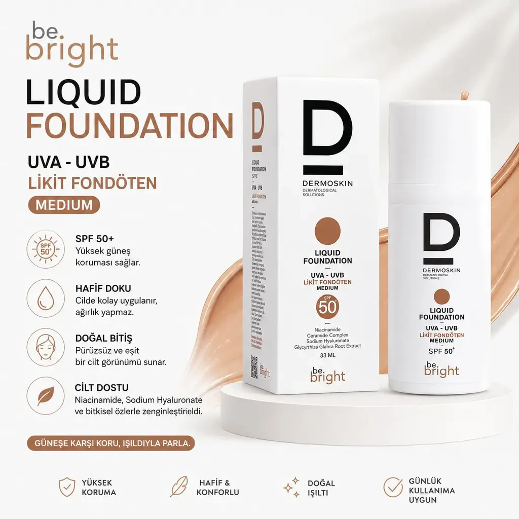 Dermoskin Be Bright Likit Fondöten Medium SPF50 Fiyatı | Farmaneva