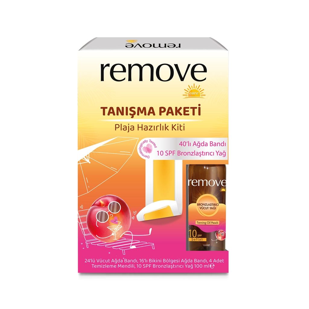 Remove Care Tanışma Paketi Plaja Hazırlık Kiti: 40’lı Vücut Ağda Bandı + 10 SPF Bronzlaştırıcı Yağ - Gratis