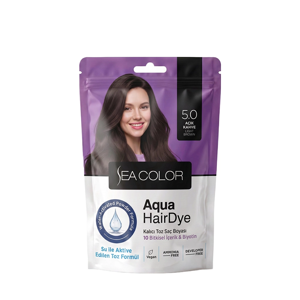 Sea Color Aqua Hair Dye Kalıcı Toz Saç Boyası 5.0 Açık Kahve - Gratis