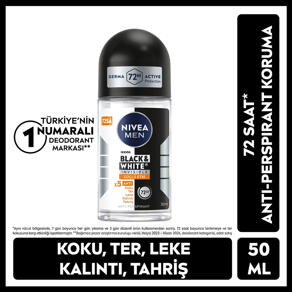 Nivea Men Erkek Roll-On Deodorant Black & White Invisible Güçlü Etki - Gratis