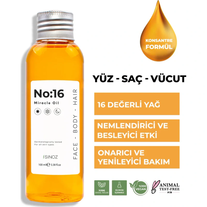 Sinoz No:16 Nemlendirici Besleyici Yenileyici Işıltı Verici Mucizevi Onarıcı Bakım Yağı 100 ml