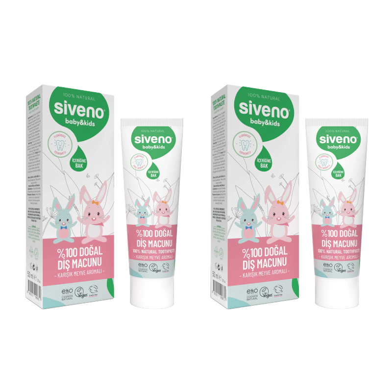Doğal Florürsüz Karışık Meyve Aromalı Bebek ve Çocuk İçin Diş Macunu 50ml x2