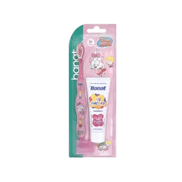 Banat Kral Şakir 5+ Yaş Pembe Yumuşak Diş Fırçası + Diş Macunu 25ml Set
