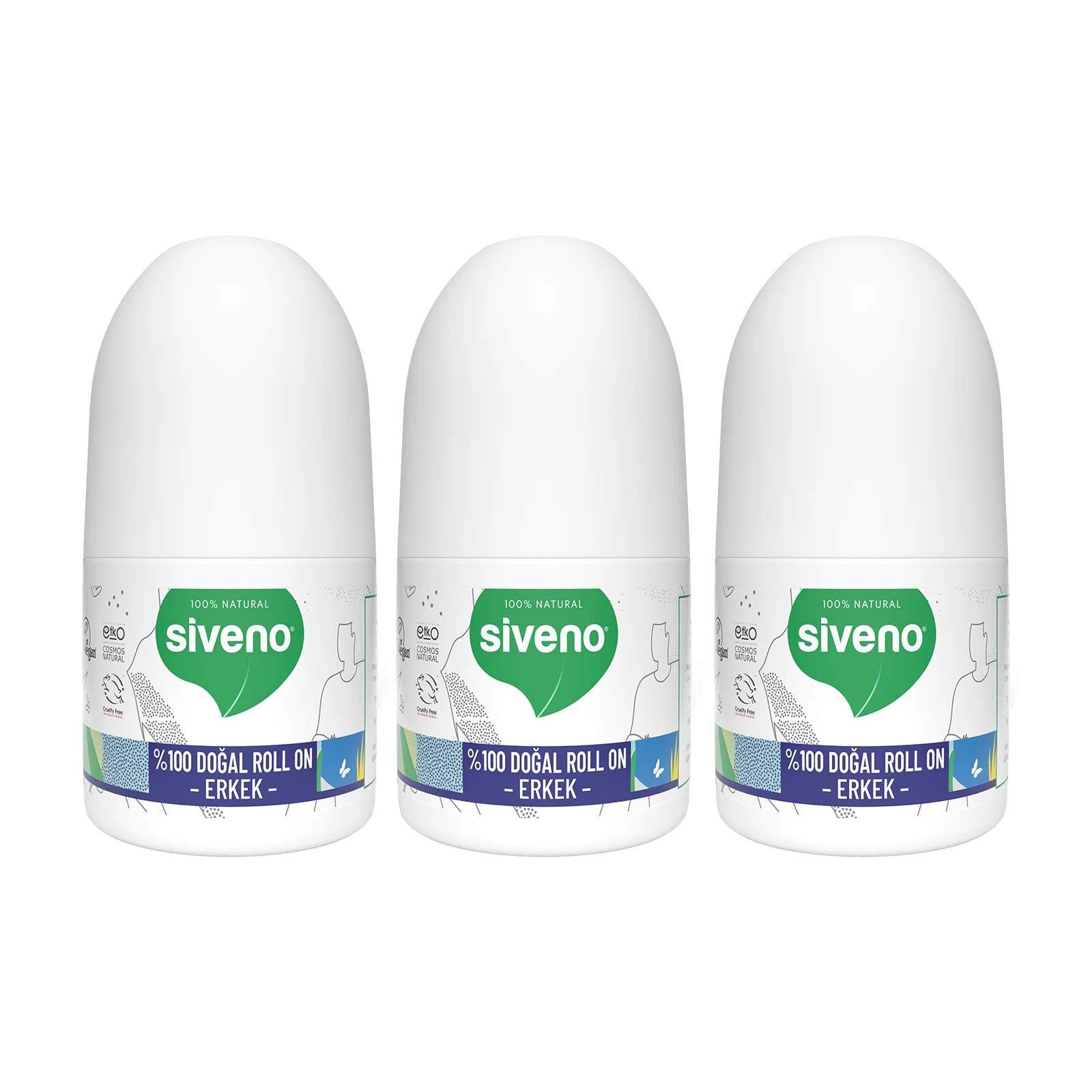 SIVENO Doğal Roll-On Erkek Deodorant Ter Kokusu Önleyici Bitkisel Leke Bırakmayan Vegan x3