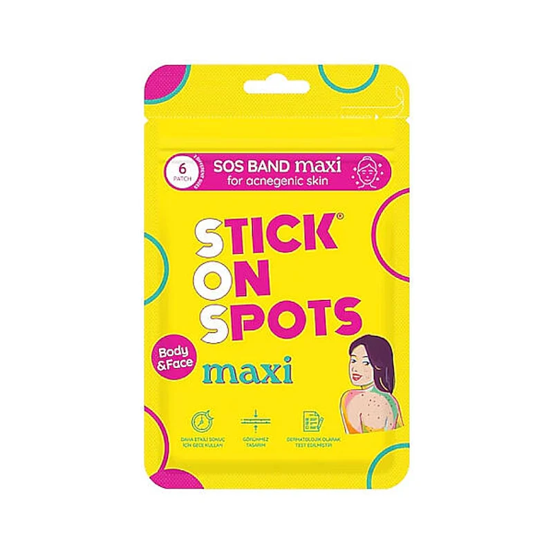 Stick On Spots SOS Band Maxi Body & Face for Acnegenic Skin Akneli Ciltler İçin Yüz ve Vücut Büyük Boy Sivilce Bandı